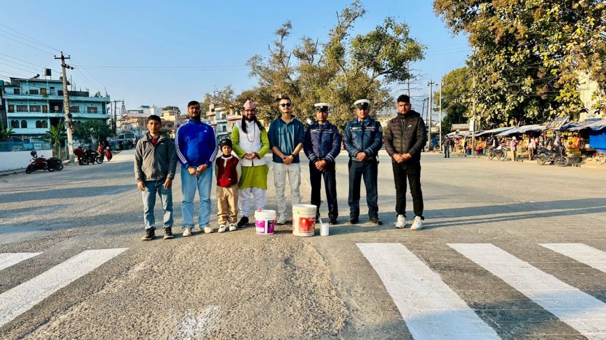 नेतृवोहीन निकाय द्वारा ध्यानकर्षण नहुदा युवाहरूको पहलमा ट्राफिक चोकमा जेब्रा क्रस निर्माण